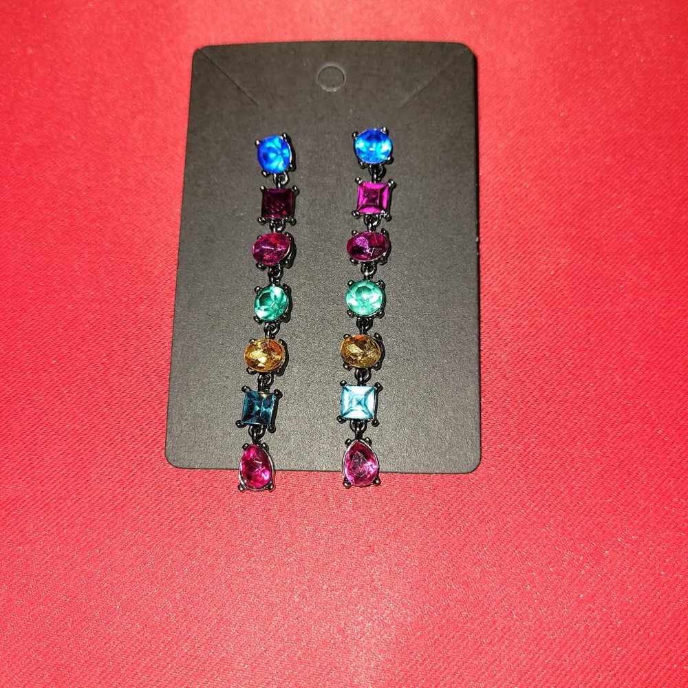 NY&Co. Multicolor Crystal Linear Drop Earrings